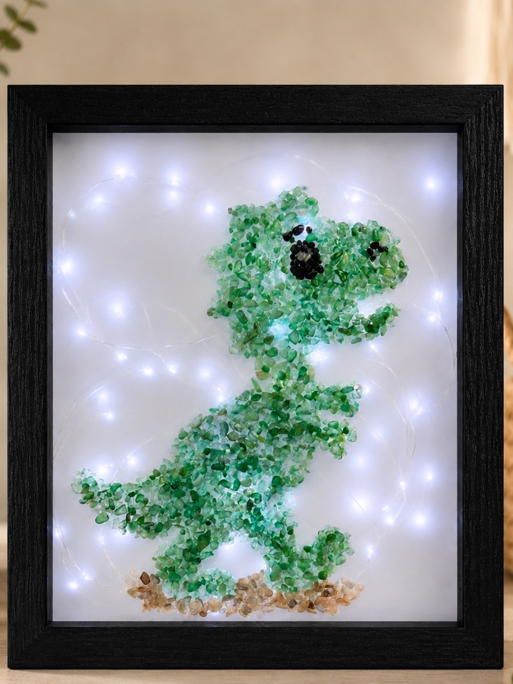 Green Flourite Dinosaur Crystal Chips Light Box